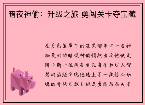 暗夜神偷：升级之旅 勇闯关卡夺宝藏